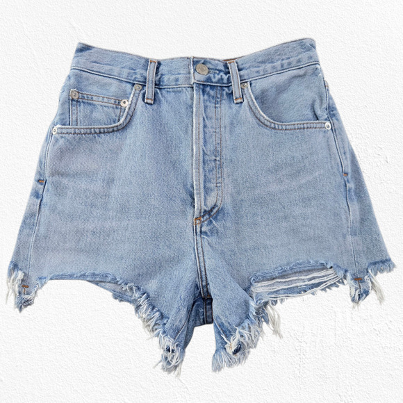 AGOLDE Parker Cutoff Shorts High Rise Distressed Light Wash Denim Shorts Size 24 - Picture 1 of 7